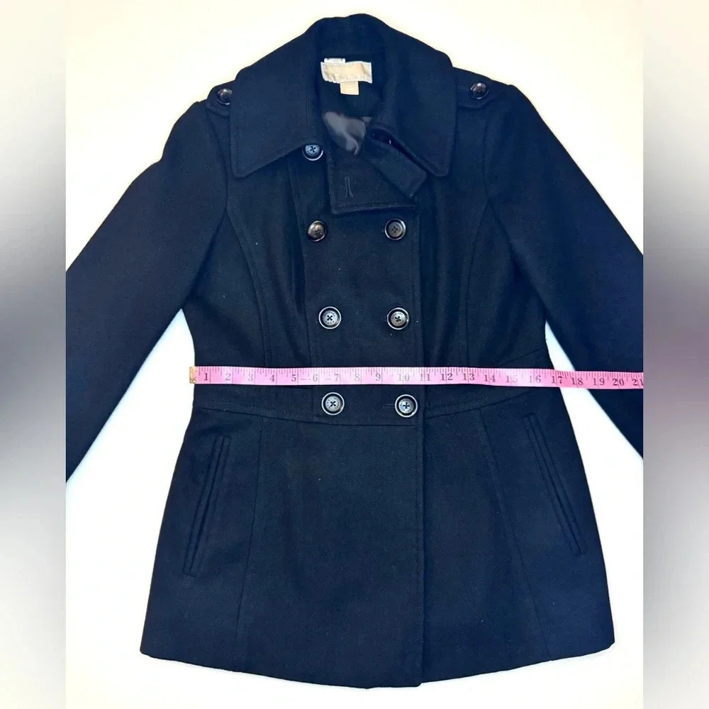 Michael Kors Women’s Black Wool Blend Double Breasted Pea Coat Size - Small - Picture 6 of 11